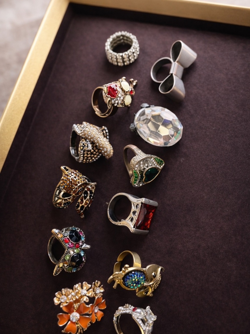 Women's Statement Cocktail Ring Set with Red, Green, Gold and Crystal Accents